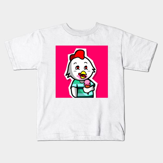 Chicken Eating Ice Cream Kids T-Shirt by Cuppycake